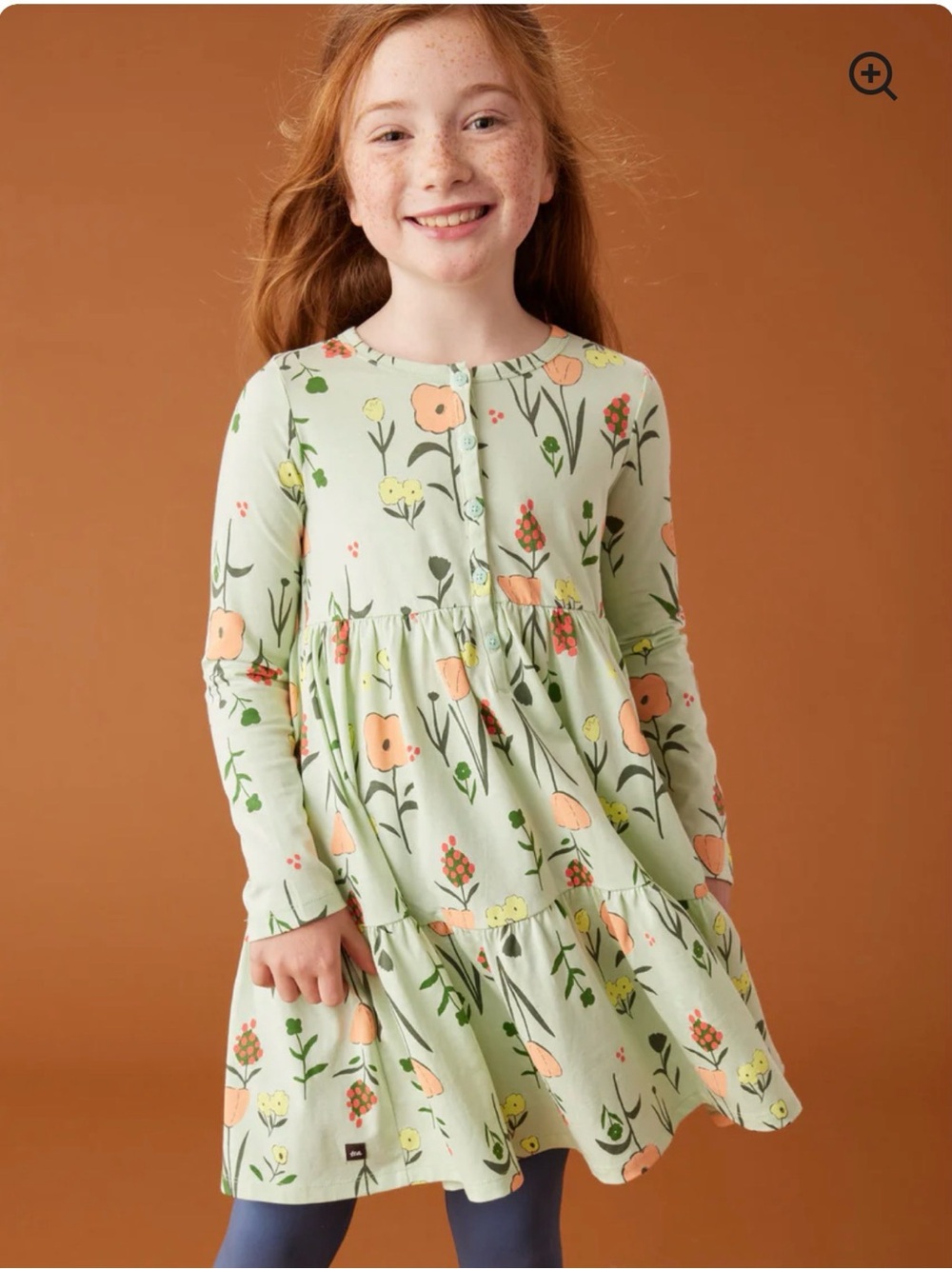 EUC Tea Collection Girls 16 Tiered Henley Dress Freyja Floral Green Long Sleeve